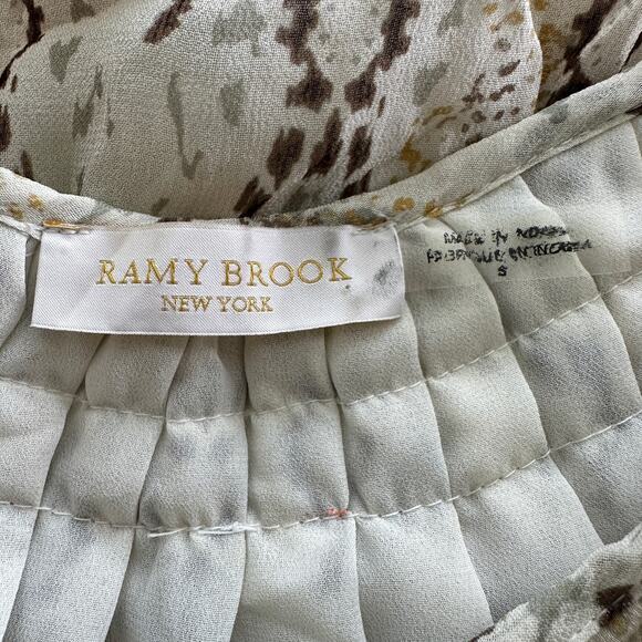 Ramy‎ Brook S animal Printed Rye Puff Sleeve Tie Neck  blouse - Picture 3 of 10